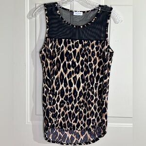 Blu Planet Leopard Print Tank Top with Black Mesh